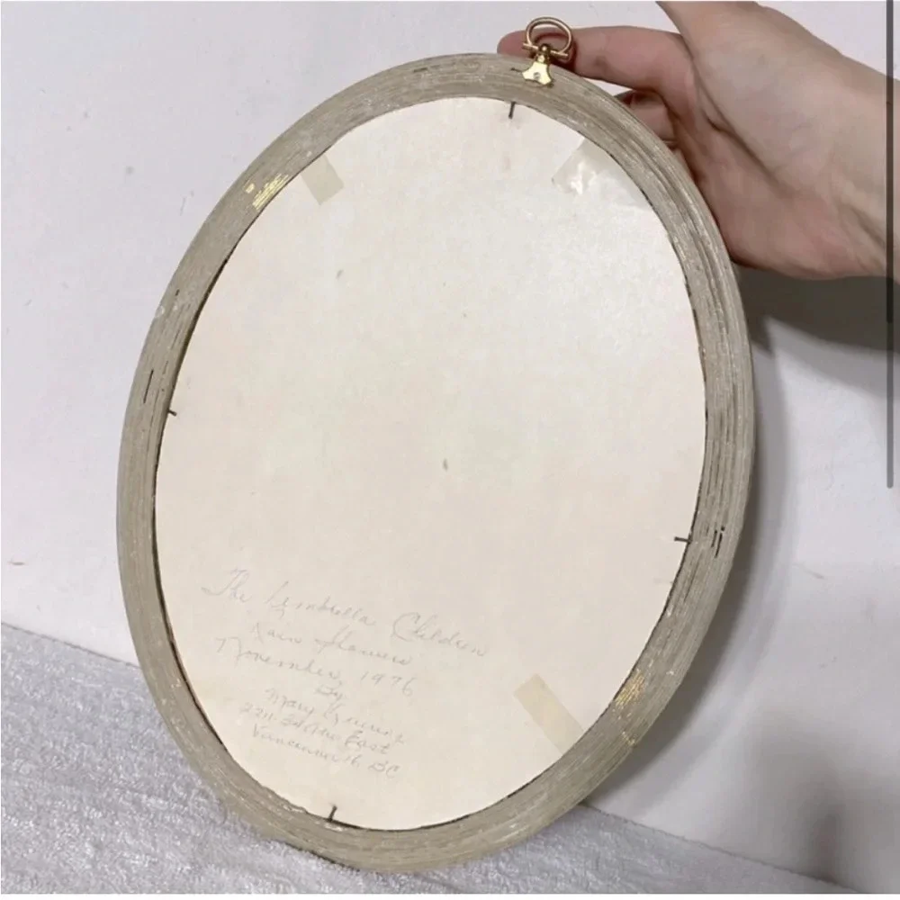 Vintage Hummel Crewel Oval Framed Embroidery  Handmade Completed Wall Decor - Picture 2 of 13